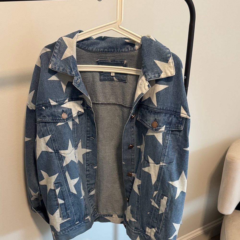 Oversized Star Pattern Denim Jacket - image 1